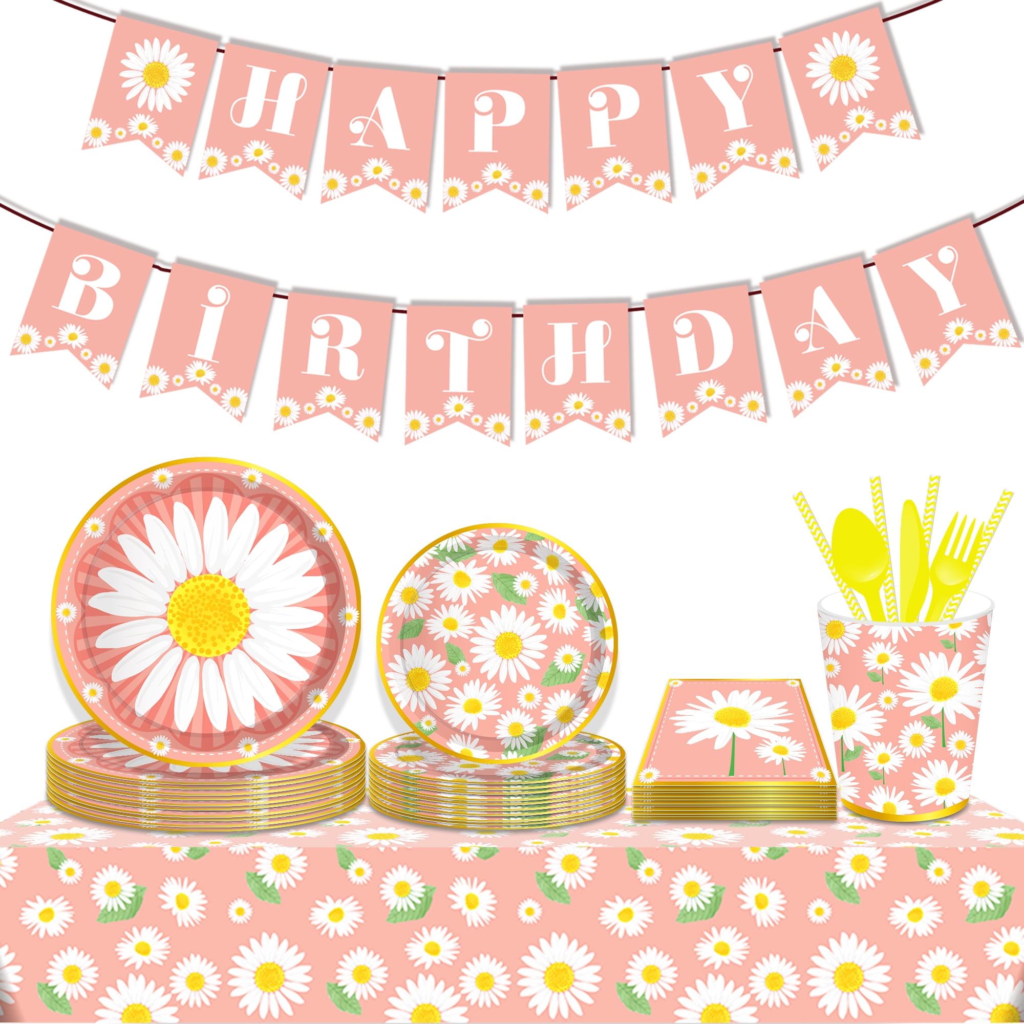 Daisy Party Tableware Set,Daisy Party Supplies Serves 16 Guests