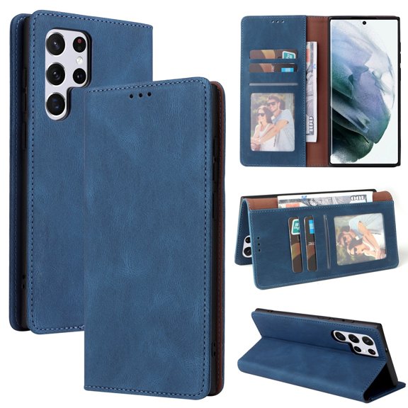 For Samsung Galaxy S22 Ultra 5G Simple Suction Closure Leather Phone Case