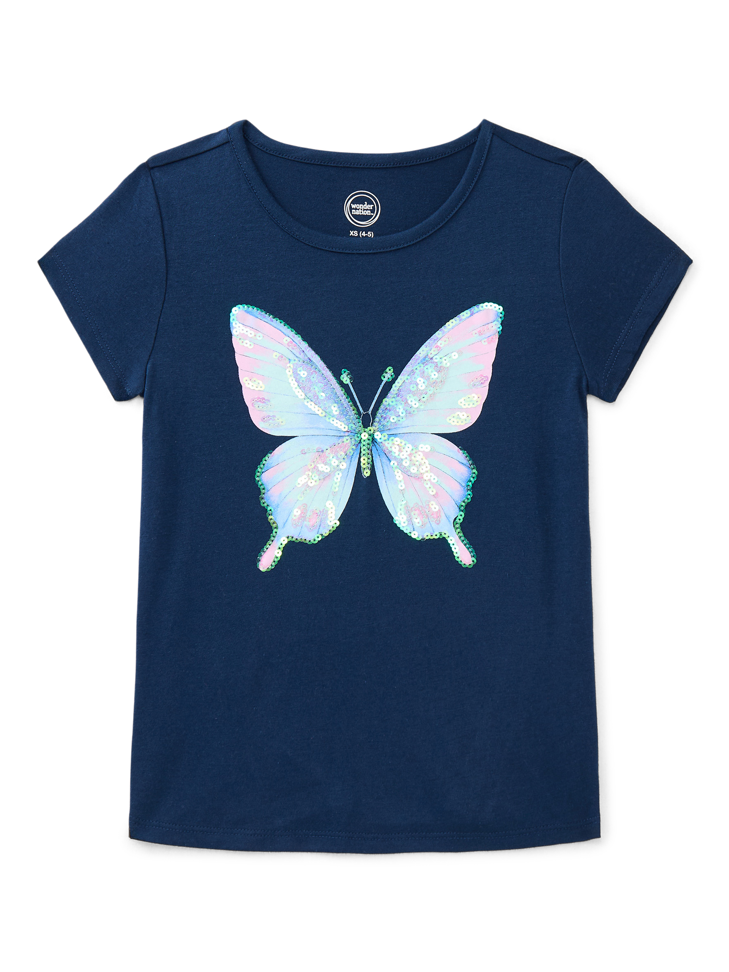 Wonder Nation Girls Embellished Graphic Tee with Short Sleeves, Sizes 4-18 & Plus