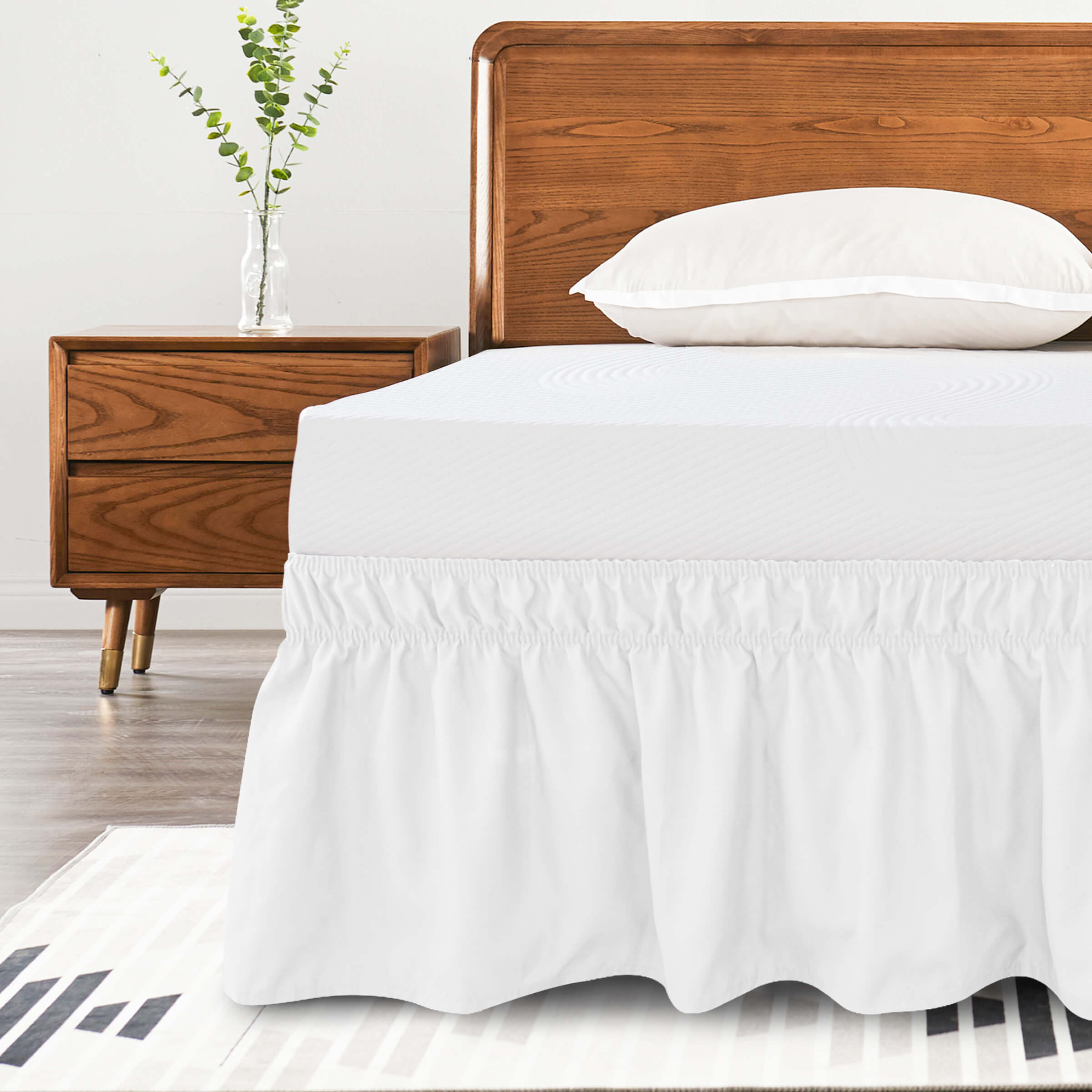 Subrtex Bed Skirt WrapAround Dust Ruffle Elastic 16 Inch Bed Cover