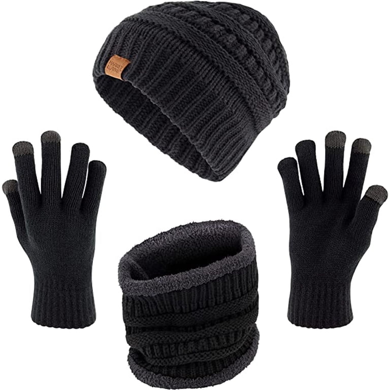 Ensemble Hiver 3 Pièces Noir Argent - Bonnet, Gants, Écharpe - Taille Unique Neuf Avec Étiquettes