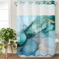 thumbnail image 3 of Turquoise Gold Marble No Hook Shower Curtain Waterproof, Bathroom Curtains with Snap in Liners and See Through Top Window, Abstract Teal Modern Geometric Hotel Style Bathtub Curtains Shower 72"Wx96"L, 3 of 8