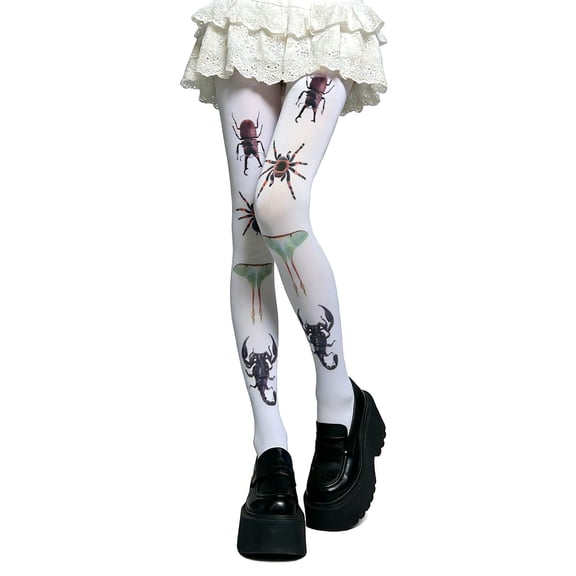 Stylish Womens Whimsy Spiders Butterfly Print Opaque Pantyhose Aesthetic Design Tights for Music Festivals Daily Wear