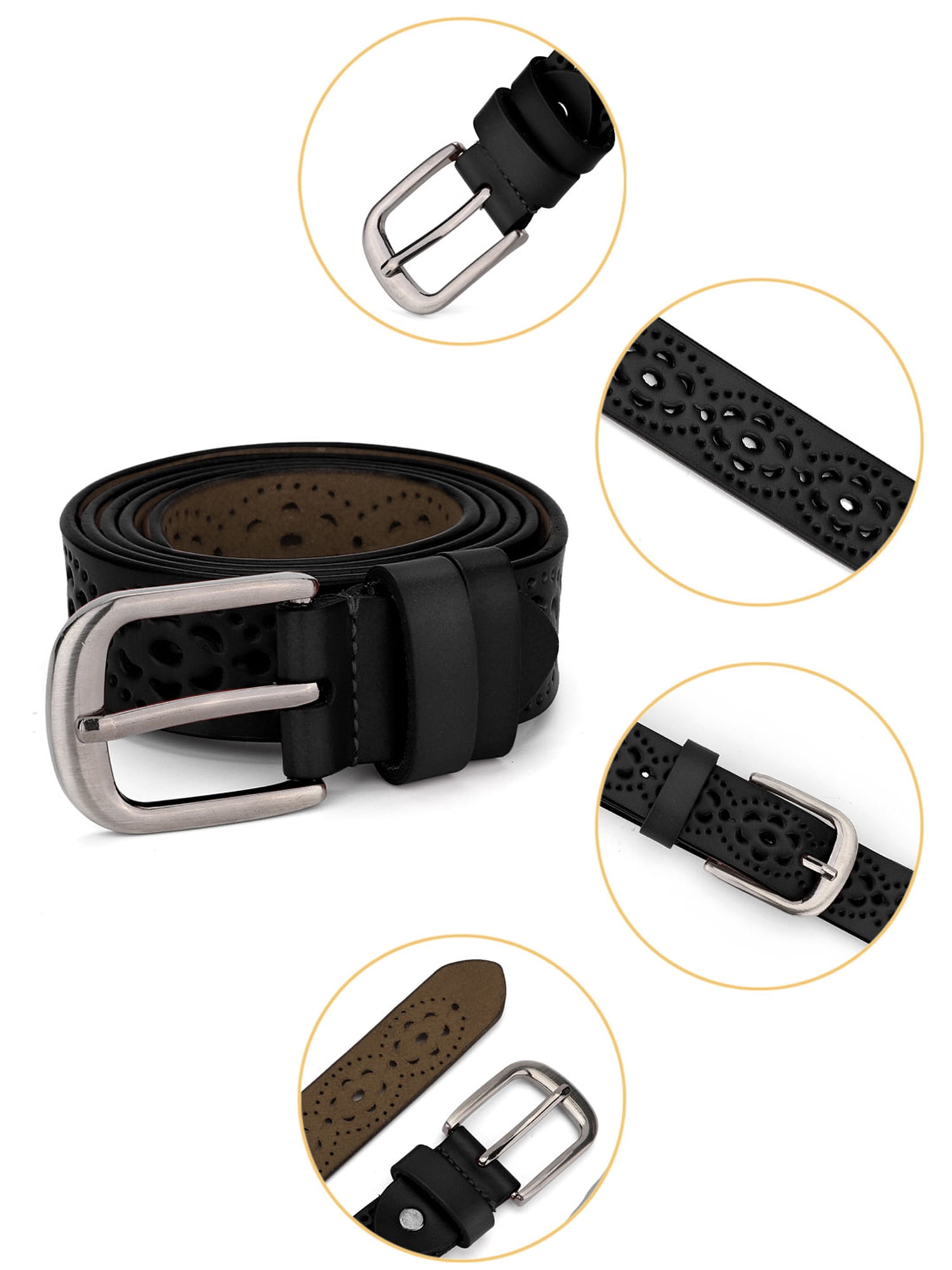 Unique Bargains Women's Vintage Hollow Floral Faux Leather PU Belt with Buckle Black