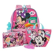 Disney Minnie Mouse Cartoon Character Girls Pink 5-Piece Backpack Set