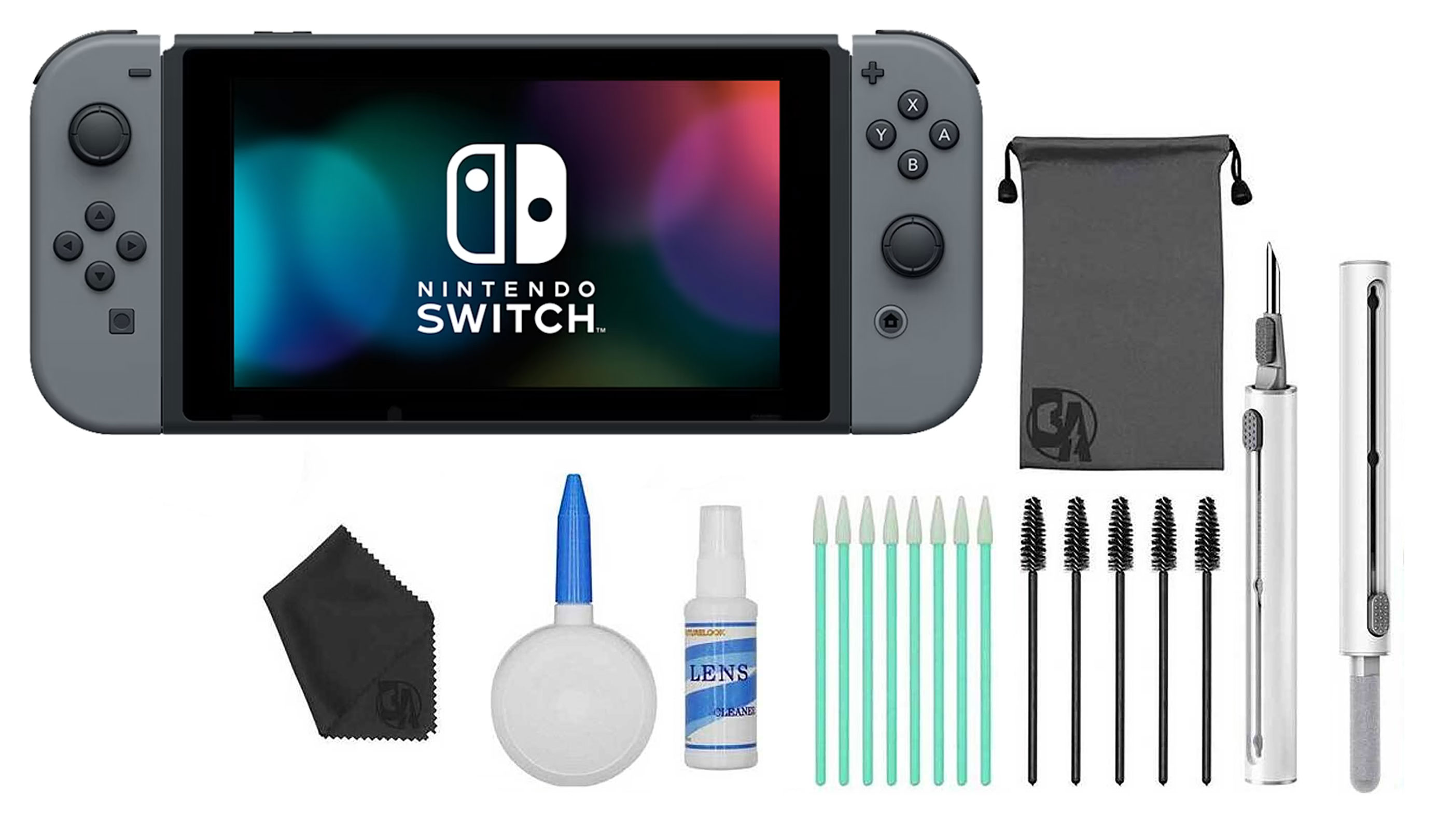 Nintendo Switch Gray & Gray JoyCon with BOLT AXTION Cleaning Kit