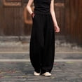 thumbnail image 6 of Miluxas Women's Casual Cotton Linen Pants Elastic Waist Relax Fit Lantern Trouser with Pockets Solid Soft Breathable Slacks Black, 6 of 6