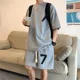 thumbnail image 3 of Conjunto de chándal deportivo de 2 piezas con estampado de gofres de verano de gran tamaño para hombre y pareja, conjunto informal universitario de manga corta para mujer, 3 of 5
