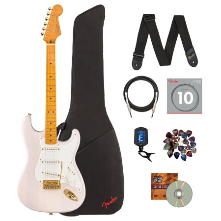 Fender Squier Classic Vibe 50s Stratocaster - White Blonde Bundle with Gig Bag Cable Tuner Strap Strings Picks and Austin Bazaar Instructional DVD