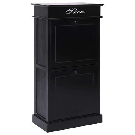

Mqlnutr Shoe Cabinet Black 19.7 x11 x38.6 Paulownia Wood