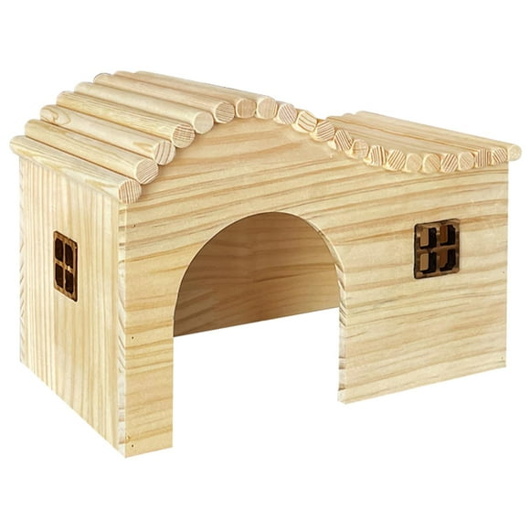 Casa de madera natural para hámster, juguete de juego antiácaros, hábitat de anidación arqueado. L