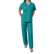 Medgear Womens Scrubs Set V-Neck Top and Drawstring Pant Medical Uniform