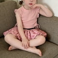 thumbnail image 5 of HWJAD Toddler Girl 2 Piece Outfit Little Girls Ruffle Sleeveless Drawstring Top and Floral Skirt Set Summer Kids Clothes, 5 of 7