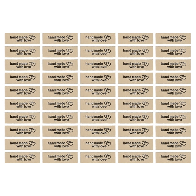 50uds Mano Hecho con Amor Costura Etiquetas Bordado Rótulo Etiquetas para Cosidas Vestir Prendas Chocolate