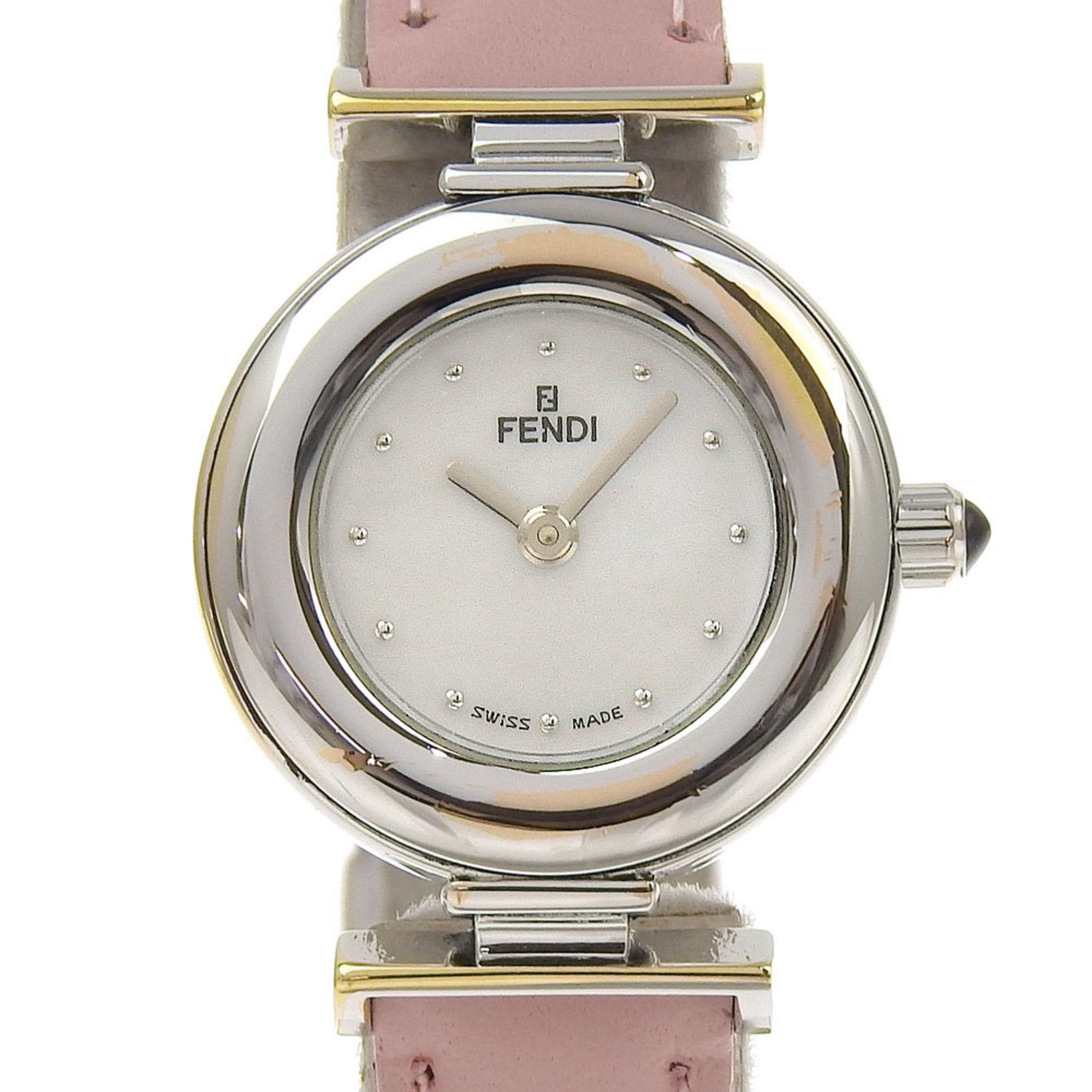 Pre-Owned FENDI Watch 320L Stainless Steel x Embossed Leather