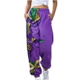 thumbnail image 4 of Sakmal Sweatpants for Women Mardi Gras Carnival Plus Size Wide Leg Joggers Pants Casual with Pockets Graphic Purple Sweatpants Women L, 4 of 4