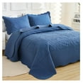 thumbnail image 2 of 3-Piece 100% Cotton Oversized Bedspread Lightweight Quilt Coverlet Embroidery Farmhouse Bedding Set T0 (Midtone Blue, King (118"x106")), 2 of 8