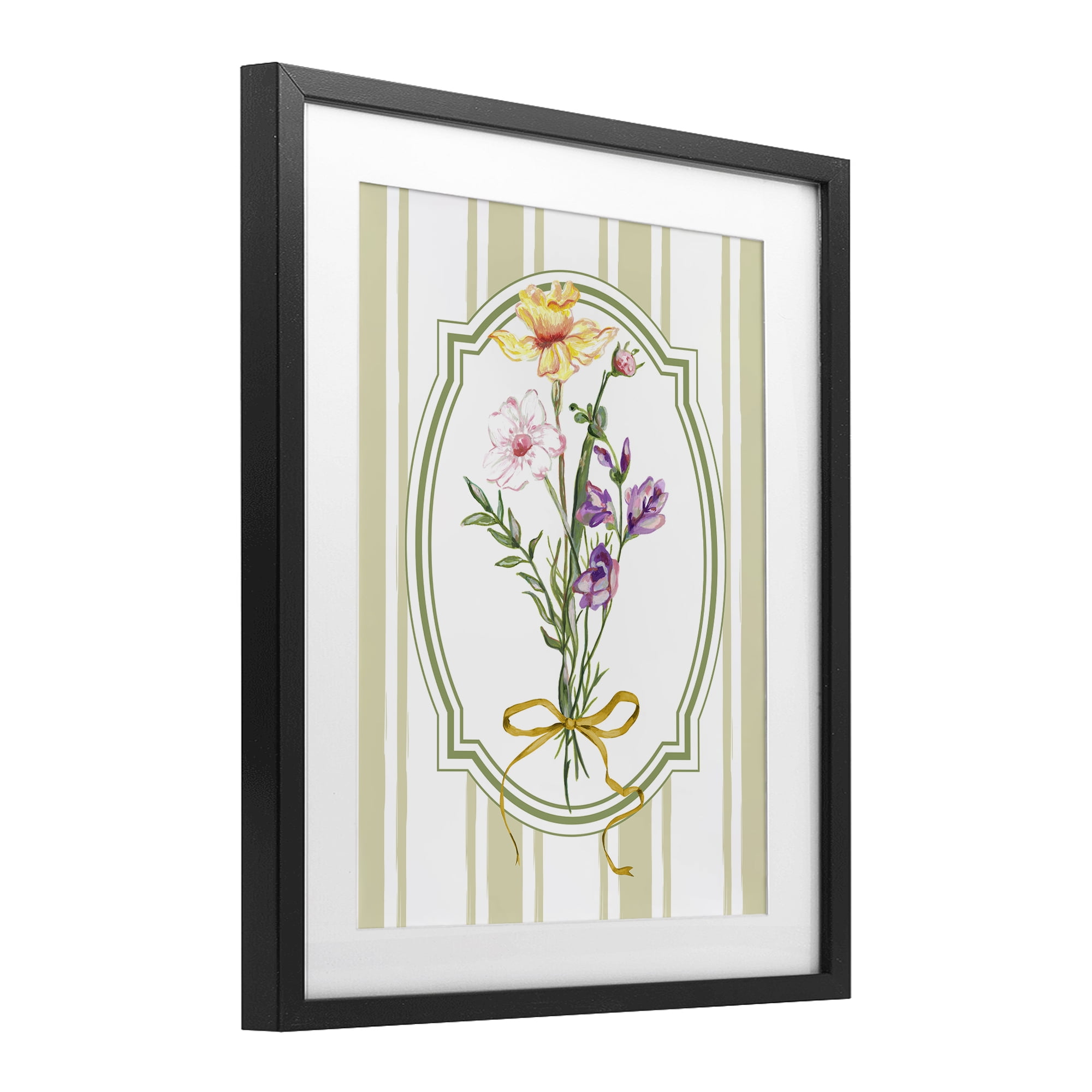 Vintage Wildflowers with Ribbon Black Framed Print Under Glass, design by Adonna Ebrahimi