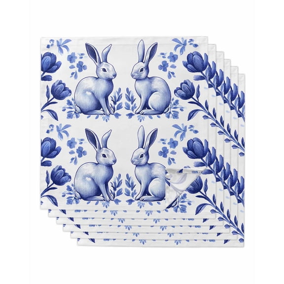 nqOlkjepod Navy Blue Easter Cloth Napkins Set of 6 Reusable Dinner Napkins, Summer Spring Floral Cocktail Napkin Washable Table Napkins for Wedding/Holiday Party/Baby Shower 20"x20"