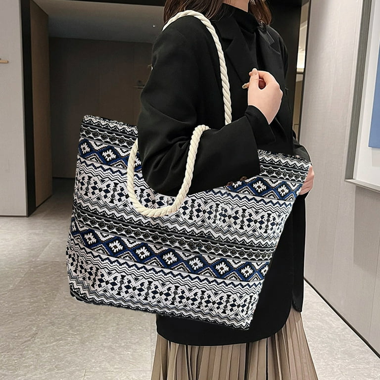 Beach Bag Beach Totes Bags for Women Women Striped Boho Canvas Tote Bag With Zipper Closure Utility Waterproof Aesthetic Beach Consuela Bags Inway