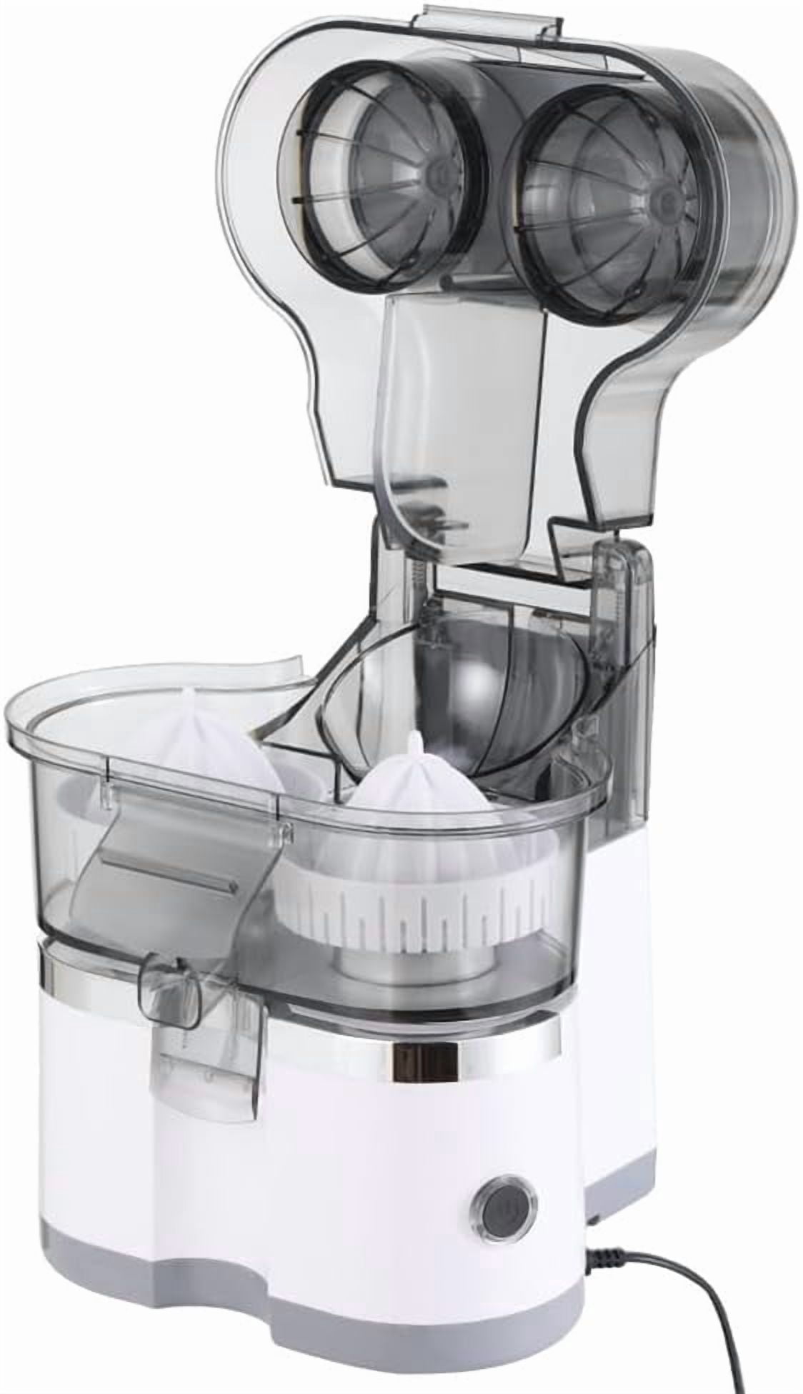 Dual-Head Automatic Citrus Juicer, Upgraded Electric Citrus Juicer, Electric Orange Juicer Machine with Built-in Cutter and Cleaning Brush, 1-Button Orange Lemon Lime Squeezer for Kitchen (Black 1Pc)