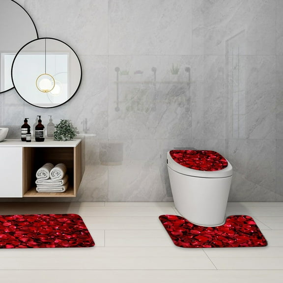 Tuvgenk Bath Rugs Valentine'S Day Washable House Toilet Rug U-Shaped Red 8×16in Set Of3 Floor Mats