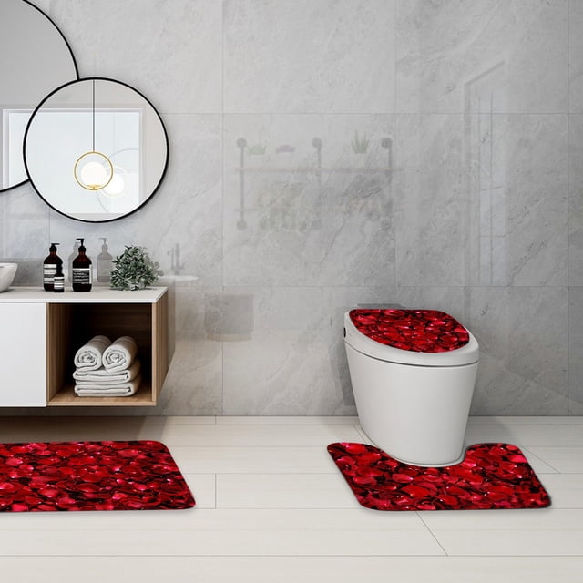 Thick Bathroom Rugs Mat,Bath Mats for Bathroom Non Slip,Valentine's Day Foam Bath Mat Set,3pc Toilet Mat Carpet Set,Comfortable Water-Absorbent Non-Slip- Thickened- Machine Washable and Easy To Dry