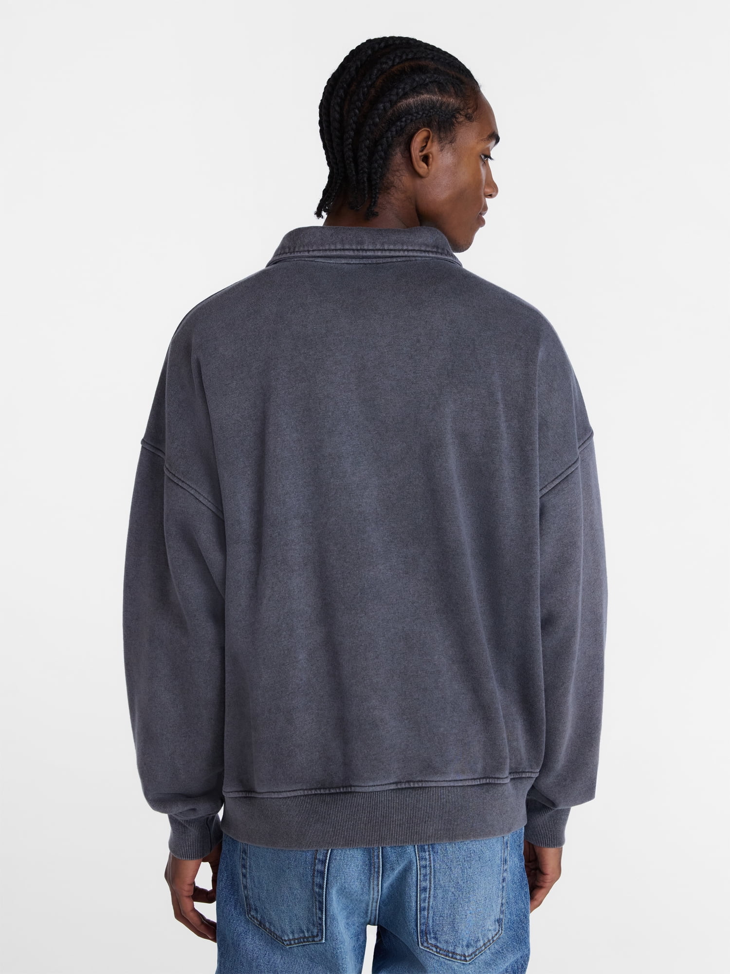 No Boundaries Boxy Fit Quarter Zip Fleece Sweatshirt with Long Sleeves, Men's XS-4XLT