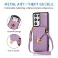 thumbnail image 4 of Back Wallet Case for Samsung Galaxy S23 Ultra, Fashionable Metal Anti-Theft Buckle Card Slot Pocket Luxury PU Leather Cover with Shoulder Strap Lanyard Crossbody Kickstand Shockproof Case,Purple, 4 of 7