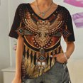 thumbnail image 1 of Puntoco 2024, tops a la moda de verano para mujer, camiseta informal de estilo étnico con estampado de plumas, camisetas de manga corta con cuello en V, holgadas, 1 of 6