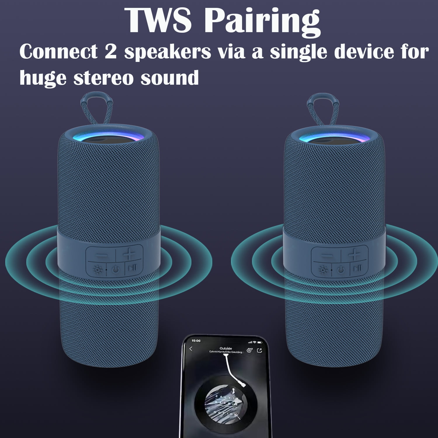 Dammyty Waterproof Bluetooth 5.0 Speaker, Portable TruWireless Party Speaker with 7LED Lights, 360 Dynamic Sound  (图5)