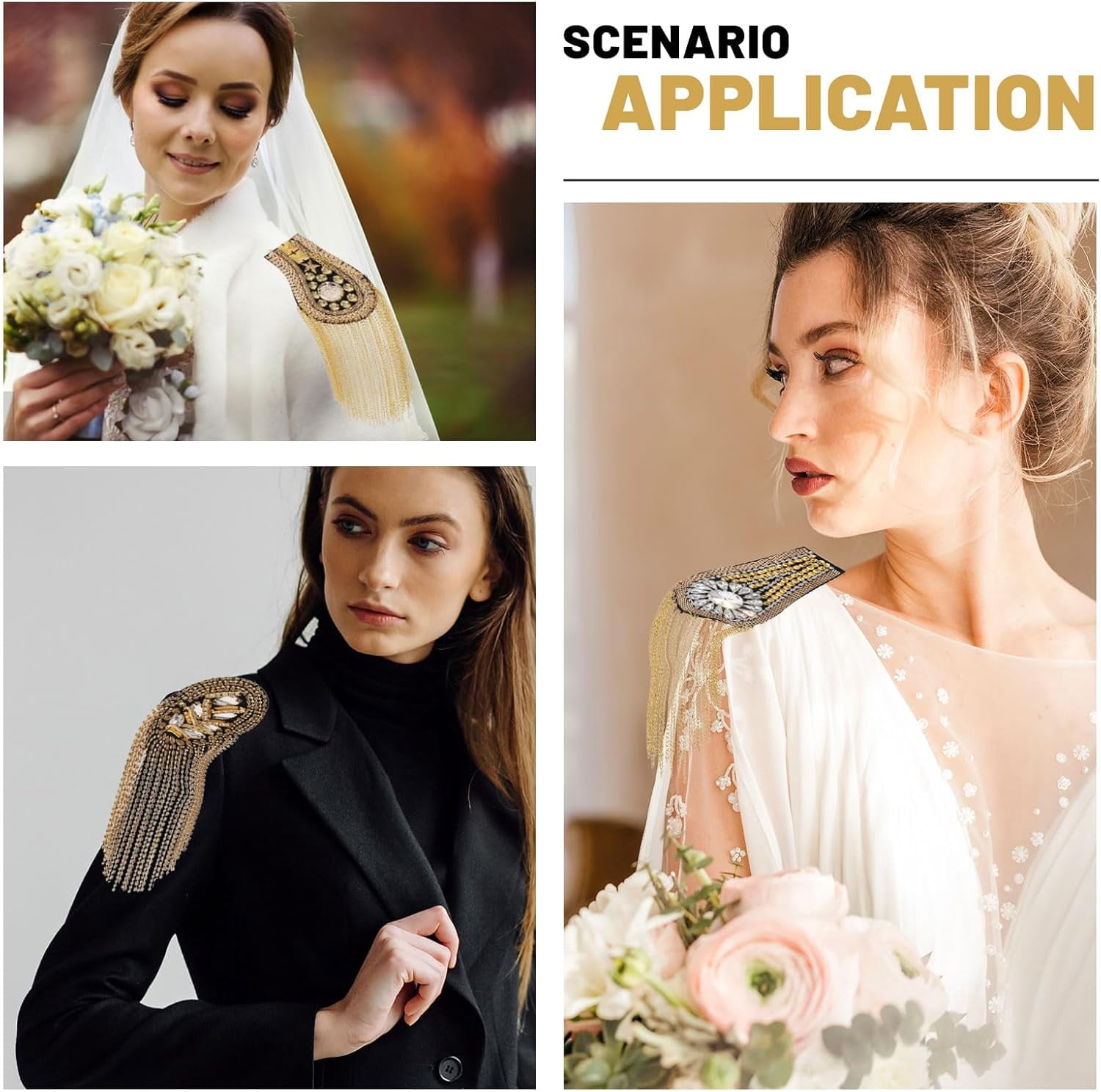 6Pcs 3 Styles Rhinestone Tassel Shoulder Applique with Iron Chains Pin Fringe Patch Shoulder Badges Fringe Shoulder Epaulette Shoulder Badge for Women DIY Jacket Clothes for DIY