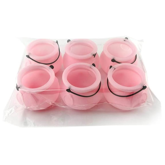 Mini Pink Cauldron for Candy Holder, Set of 6 Novelty Witch Pots with Handles for Halloween Party, St Patrick's Day Treat Containers and Party Favor Decor for Home Use