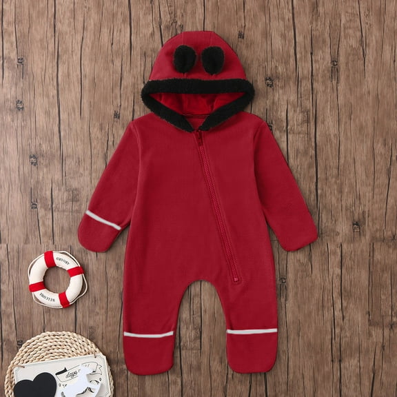 Warm Fleece Hooded Jumpsuit Long Sleeve Zip Up Animal Themed Baby Romper One-Piece Sleepwear Newborn Winter Clothes for Dress Up Party 0-3 Months