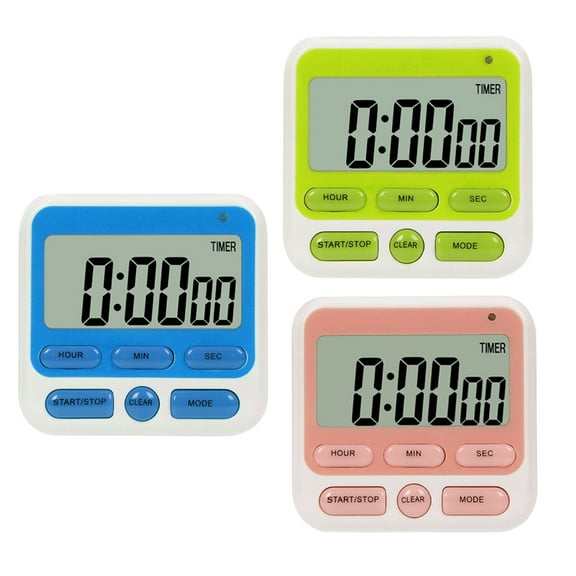 3PCS Magnetic Countdown Digital Kitchen Timer with Large LCD Display, Adjustable Volume, Loud Alarm and Strong Magnet Classroom Timer for Teachers