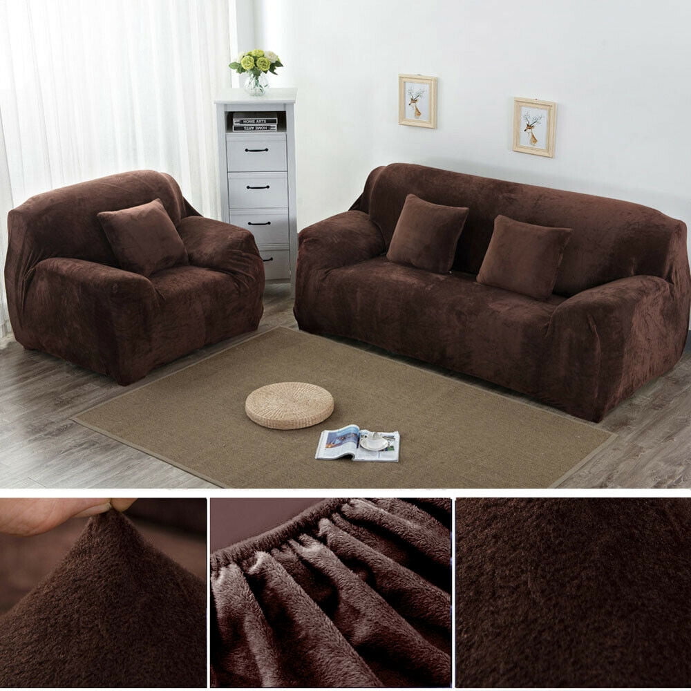TOPCHANCES Thick Plush Sofa Covers, Stretch Couch Chair Slipcover, Non Slip Furniture Protector (Armchair Cover, Brown)