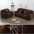 thumbnail image 2 of TOPCHANCES Thicken Velvet Sofa Covers, Stretch Plush Couch Covers, 3 Seater Sofa Slipcover, Elastic Furniture Protector with 1pc Free Pillowcase (Brown, 3 Seat Sofa Cover）, 2 of 11