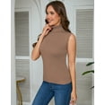 thumbnail image 3 of Sleeveless Turtlenecks Tops for Women Lightweight Knit Sleeveless Vest Stretchy Turtleneck Camel M, 3 of 7