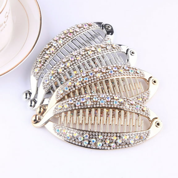 Anvazise Women Girl Banana Fish Shape Hairpin Rhinestone Hair Clip Grip Barrette Headwear Silver