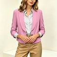 thumbnail image 4 of Business Casual Short Jacket For Women, 3/4 Sleeve Lapel Open Front Blazer With Pockets, Solid Color Cropped Suit Jacket, Professional Work Office Top Pink S, 4 of 8