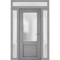 Front Exterior Prehung Metal-Plastic Door Frosted Glass / Manux 8422 Grey Ash / 2 Side and Top Window / Office Commercial and Residential Doors Entrance Patio Garage 60" x 96" Left-hand Inswing