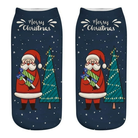 

DENGDENG Warm Crew Christmas Low Cut Socks for Women Winter Santa Elk Printing Socks
