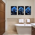 thumbnail image 3 of ZHONGYUTONG 3 Piece Blue Rose Canvas Wall Art Black and White Blue Flower Picture Navy Blue Floral Painting for Bathroom Decor Framed (11.00" x 14.00" x 3PCS), 3 of 5