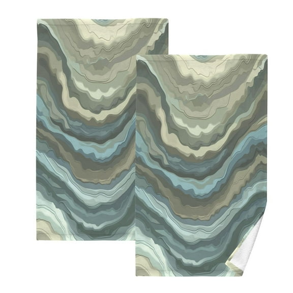 Abstract Layered Wavy Pattern Set of 2 Pure Cotton Towels, 16'' x 28'', Highly Absorbent and Soft