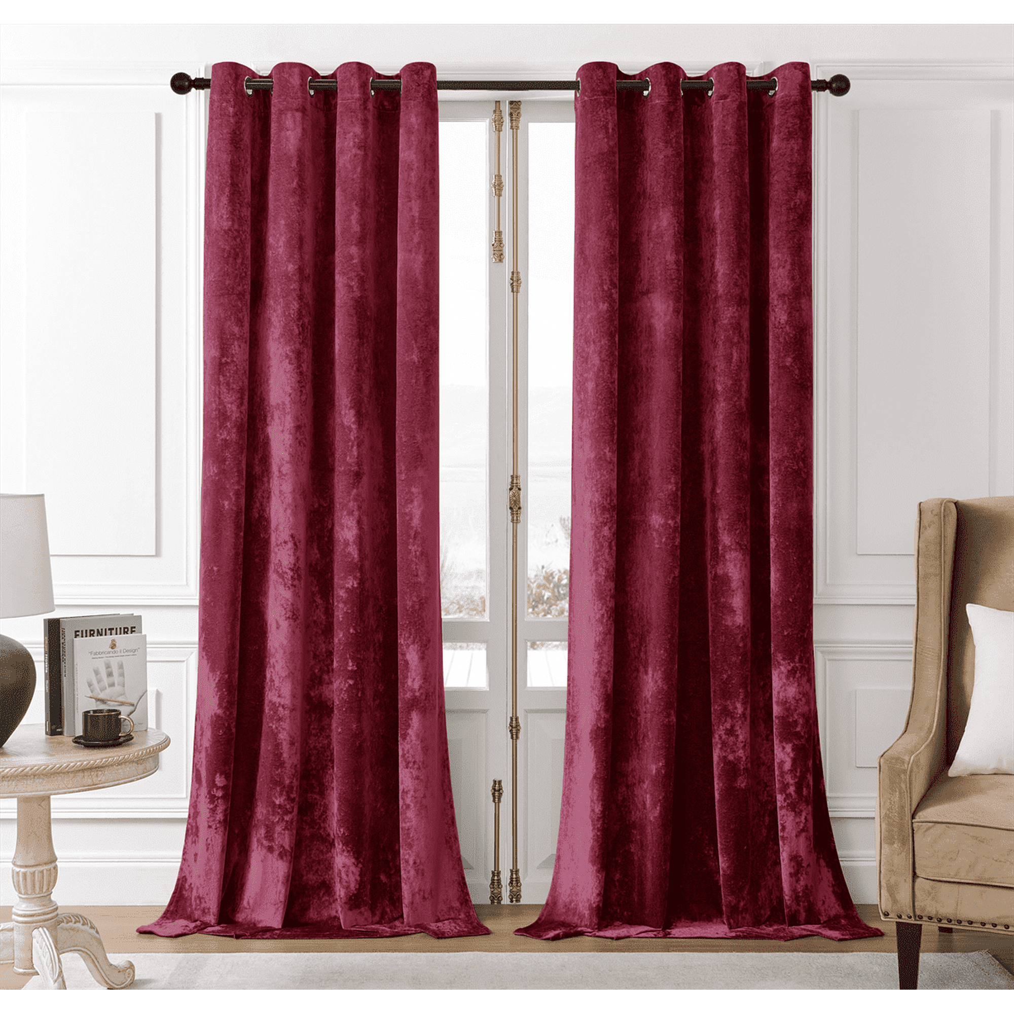 Crushed Velvet Curtains Luxurious Insulated Velvet Drapes for Bedroom Thicker Velvet Pinch Pleat Curtains Light-Filtering Velvet Window Curtains, 2 Panels