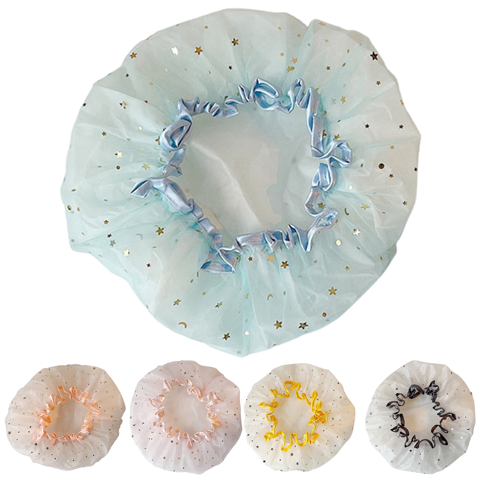 harmtty Shower with Elastic Band Double Layer Waterproof Star Pattern Printed Hat Hair