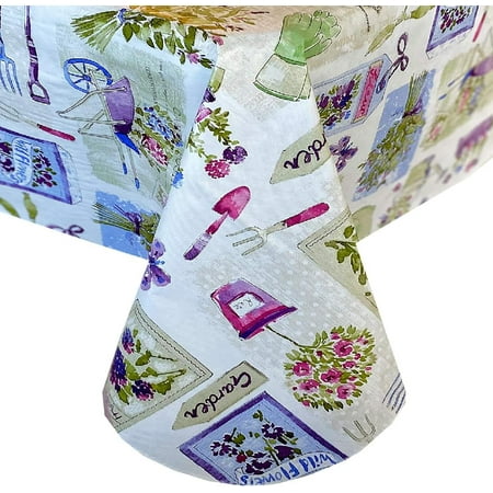 

Garden Party Spring and Summer Vinyl Flannel Backed Tablecloth Cottage Gardening Theme Wildflowers Potted Plants Wipe Clean Vinyl Tablecloth 60” x 102” Oblong/Rectangle