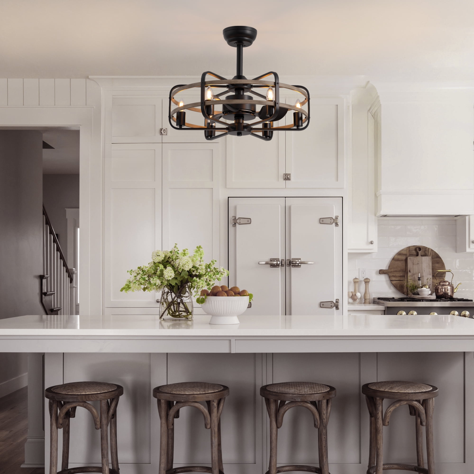 HOOMEDELIER 25" Vintage Ceiling Fan with Light and Remote Farmhouse Caged Chandelier Fan for Living Room Dining Room