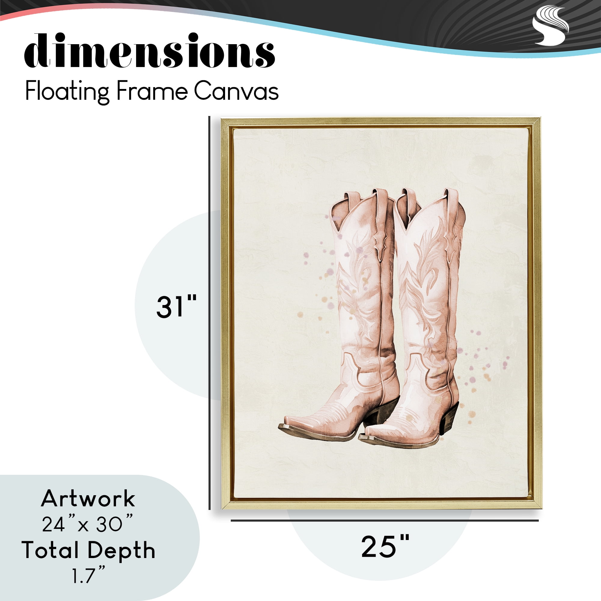 Howdy Cowgirl Pastel Boots Gold Framed Floater Canvas Wall Art, design by Kim Allen