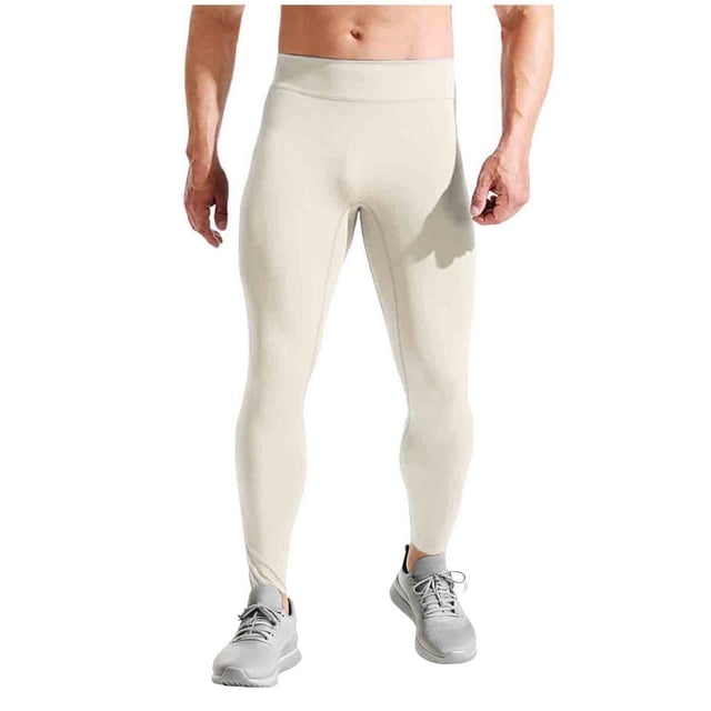 FRSASU Collants de Course Thermiques pour Hommes Leggings de Compression d'Entraînement Pantalons de Cyclisme pour Hommes Randonnée Jogging Beige
